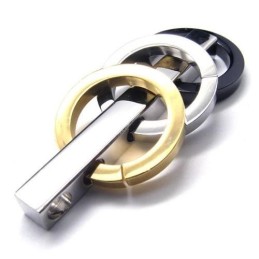 Mens Pure Titanium Three Ring Pendant Necklace @