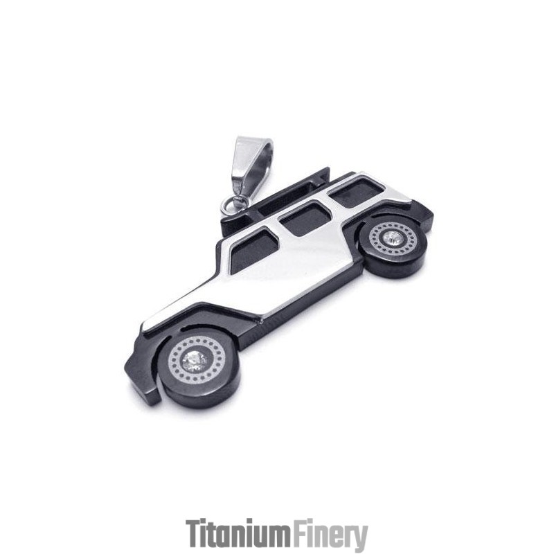 Mens Black Silver Pure Titanium Jeep Pendant Necklace Mens Black Silver Pure Titanium Jeep Pendant Necklace