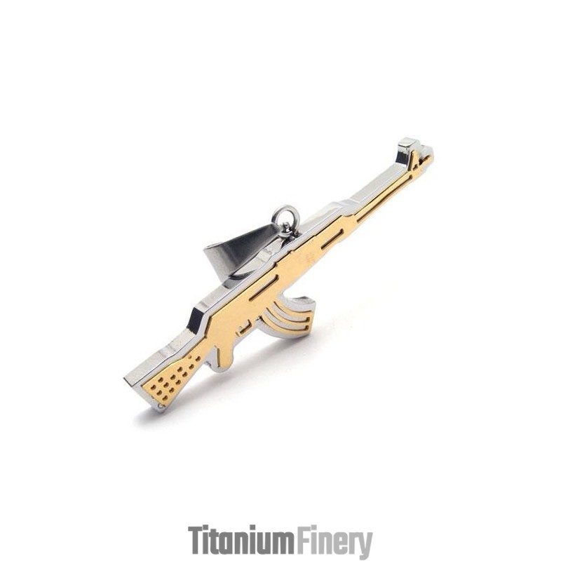 Mens Golden Pure Titanium Ak47 Rifle Pendant Necklace Mens Golden Pure Titanium Ak47 Rifle Pendant Necklace