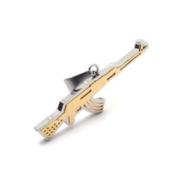 Mens Golden Pure Titanium Ak47 Rifle Pendant Necklace