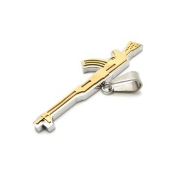 Mens Golden Pure Titanium Ak47 Rifle Pendant Necklace