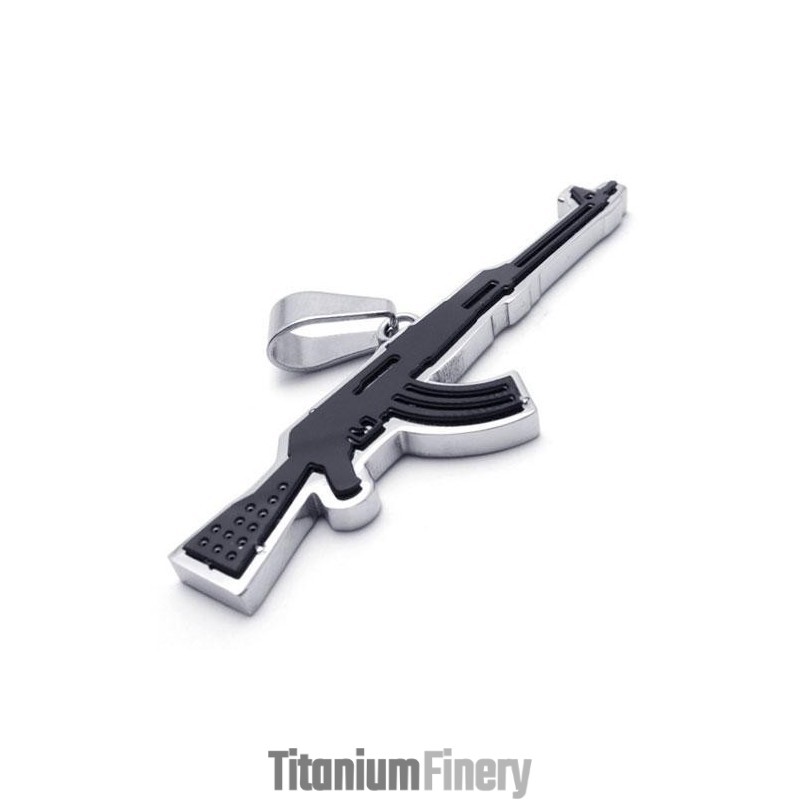 Mens Golden Pure Titanium Ak47 Rifle Pendant Necklace