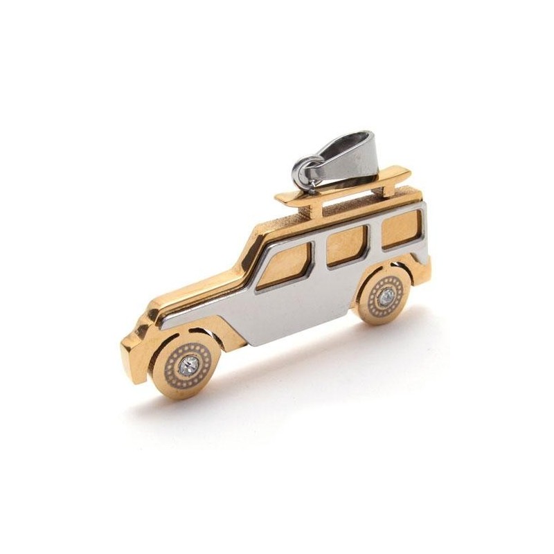Mens Golden Pure Titanium Jeep Pendant Necklace Chain