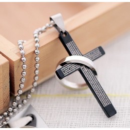 Classical Black Holy Bible Men's Titanium Cross Pendant
