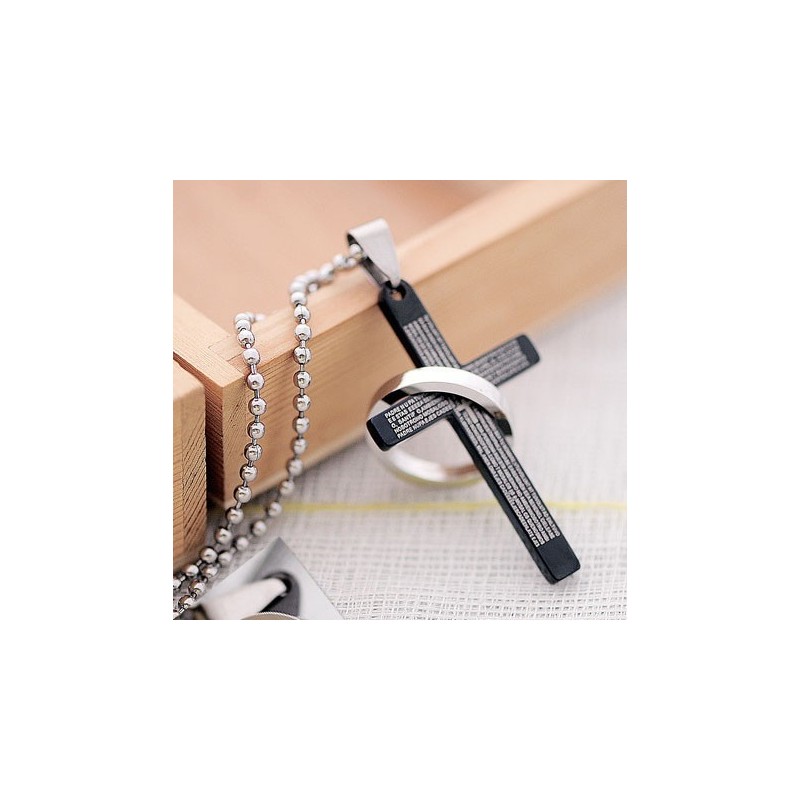 Classical Black Holy Bible Men's Titanium Cross Pendant