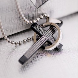 Classical Black Holy Bible Men's Titanium Cross Pendant