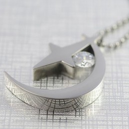 Moon And Star With Zircon Titanium Necklace Pendant