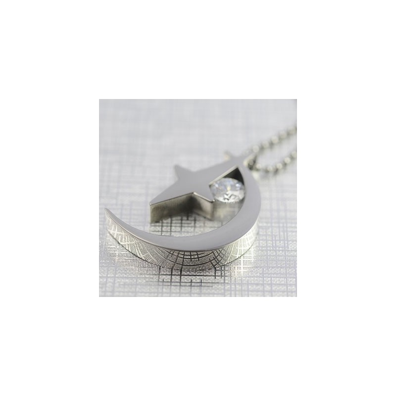 Moon And Star With Zircon Titanium Necklace Pendant Moon And Star With Zircon Titanium Necklace Pendant