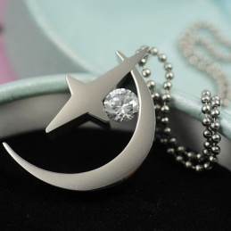 Moon And Star With Zircon Titanium Necklace Pendant