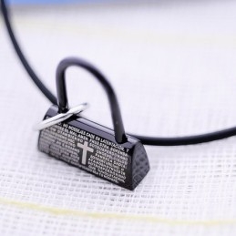 Fashion Black Lock With Bible Verse And Cross Titanium Necklace Pendant