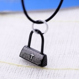 Fashion Black Lock With Bible Verse And Cross Titanium Necklace Pendant