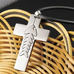 Fashion Fish Bone Titanium Cross Necklace Pendant