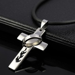 Boys Flame Titanium Cross Necklace Pendant