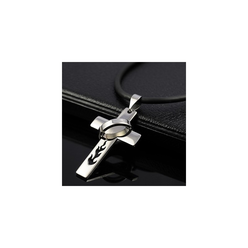 Boys Flame Titanium Cross Necklace Pendant