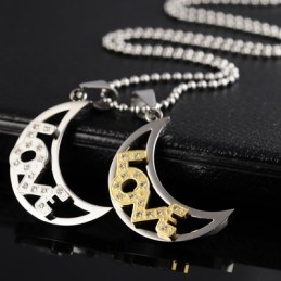 Love The Moon Sweetheart Lovers Titanium Necklaces Pendants