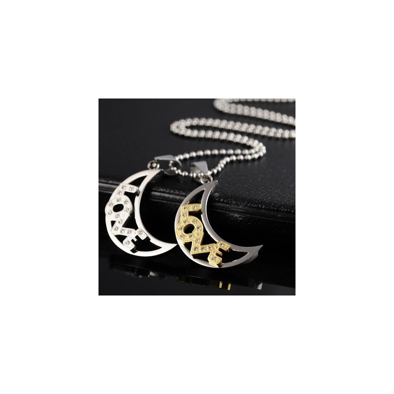 Love The Moon Sweetheart Lovers Titanium Necklaces Pendants Love The Moon Sweetheart Lovers Titanium Necklaces Pendants