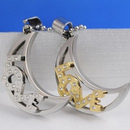 Love The Moon Sweetheart Lovers Titanium Necklaces Pendants