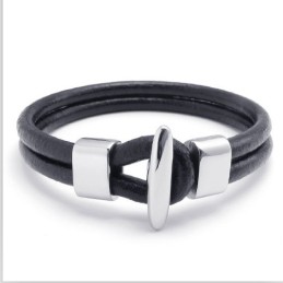 Deft Design Delicate Colors Stable Quality Titanium Leather Bracelet
