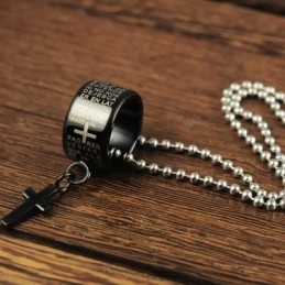 Fashion Gift Ring And Cross Black Titanium Necklace Pendant