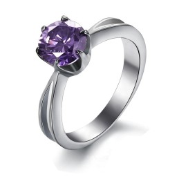 Selling Well All Over The World Female Titanium Ring With Purple Diamond