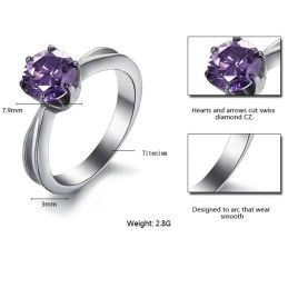 Selling Well All Over The World Female Titanium Ring With Purple Diamond