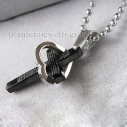 Cool Man Heart Cross Bible Black Titanium Steel Necklace Pendant (New)