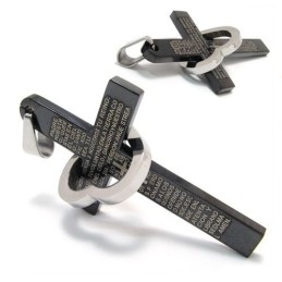 Cool Man Heart Cross Bible Black Titanium Steel Necklace Pendant (New)