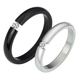 High Quality Black And White Titanium Ring For Lovers With Rhinestone