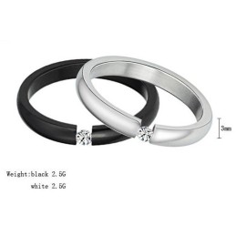 High Quality Black And White Titanium Ring For Lovers With Rhinestone