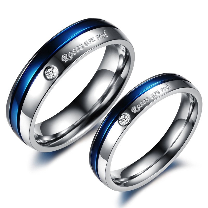 Reliable Reputation White And Blue Titanium Ring For Lovers With Diamond Reliable Reputation White And Blue Titanium Ring For Lovers With Diamond