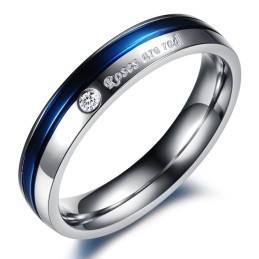 Reliable Reputation White And Blue Titanium Ring For Lovers With Diamond