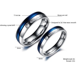 Reliable Reputation White And Blue Titanium Ring For Lovers With Diamond