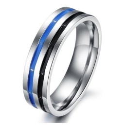 Easy To Use Blue-Black Titanium Ring For Lovers