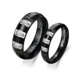 Complete In Specifications Black Titanium Ring For Lovers With Rhinestone