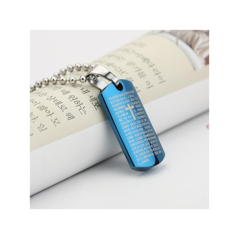 Man Sky Blue Cross Bible Titanium Steel Pendant Necklace Gift Man Sky Blue Cross Bible Titanium Steel Pendant Necklace Gift