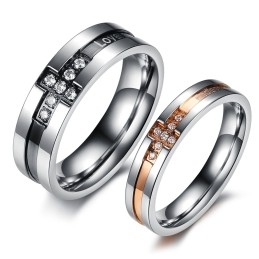 The King Of Quantity Cross Titanium Ring For Lovers With Rhinestone