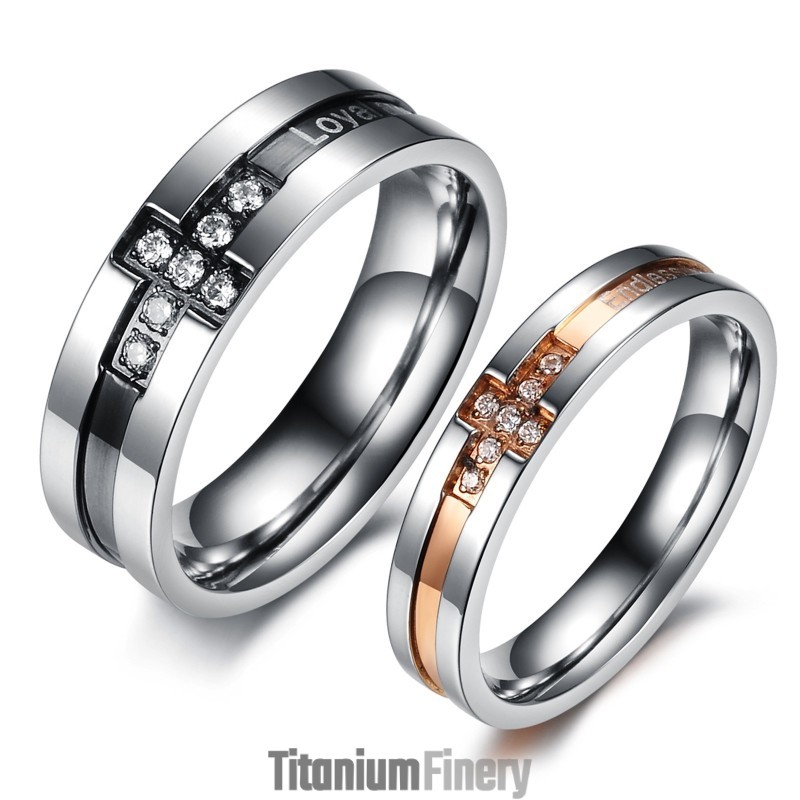 The King Of Quantity Cross Titanium Ring For Lovers With Rhinestone The King Of Quantity Cross Titanium Ring For Lovers With Rhinestone