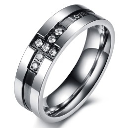 The King Of Quantity Cross Titanium Ring For Lovers With Rhinestone