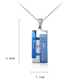 Man Blue Cross Bible Rectangle Pendant And Necklace