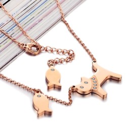 Selling Well All Over The World Cats Eat Fish Titanium Necklace