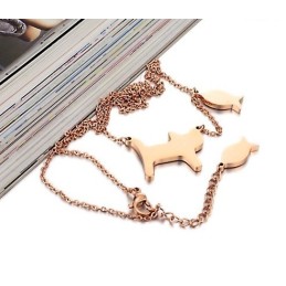 Selling Well All Over The World Cats Eat Fish Titanium Necklace