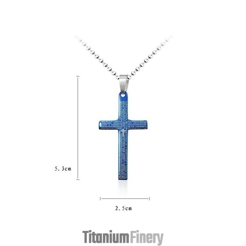 Exquisite Man Blue Bible Cross Pendant And Necklace