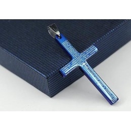 Exquisite Man Blue Bible Cross Pendant And Necklace