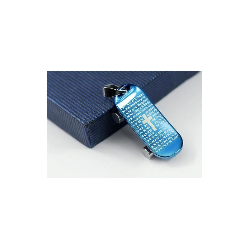 Man Blue Cross Bible Skateboard Pendant And Necklace