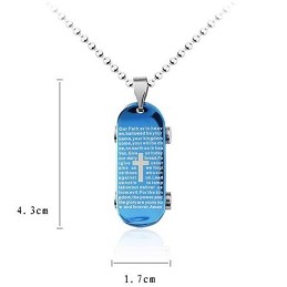 Man Blue Cross Bible Skateboard Pendant And Necklace