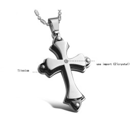 Quality And Quantity Assured Cross Titanium Necklace With Rhinestone