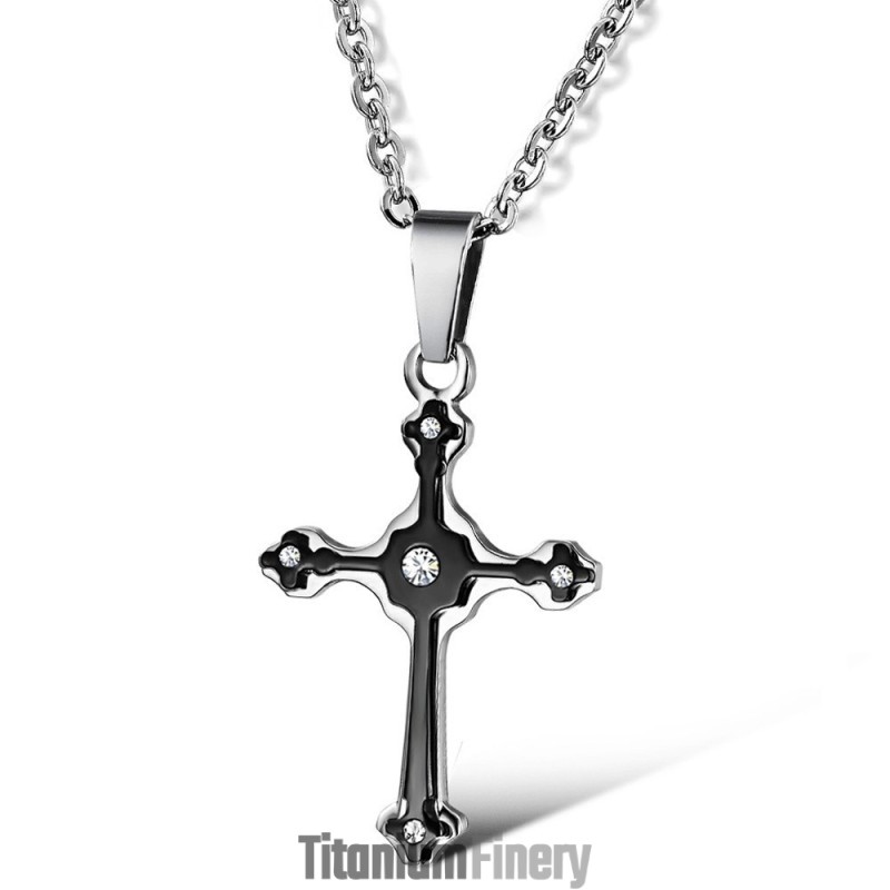 Excellent Quality Female Cross Titanium Necklace With Rhinestone Excellent Quality Female Cross Titanium Necklace With Rhinestone