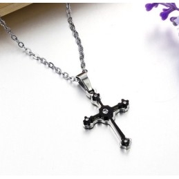 Excellent Quality Female Cross Titanium Necklace With Rhinestone