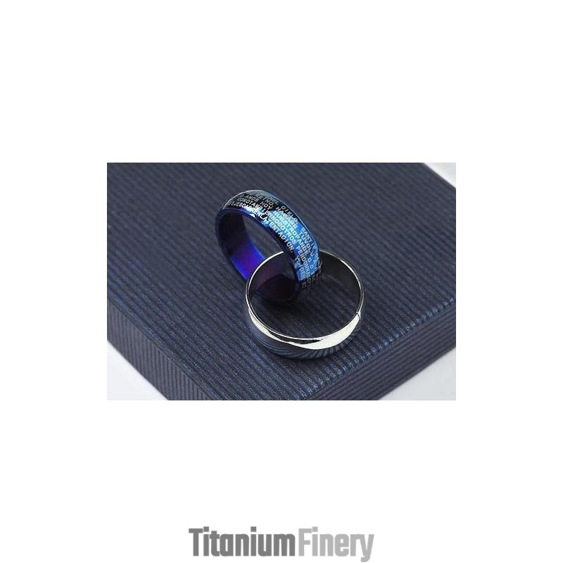 Blue And Silver Cross Bible Rings Titanium Pendant And Necklace