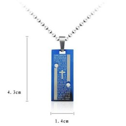 Fashion Blue Cross Bible Two Stars Titanium Pendant Necklace